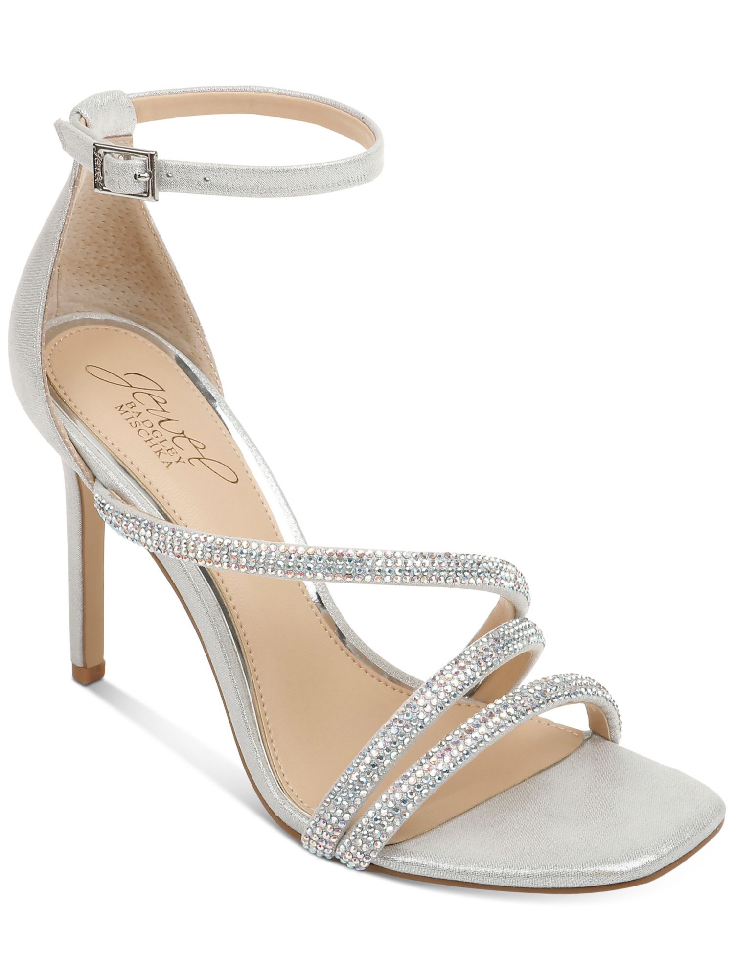 JEWEL BADGLEY MISCHKA Womens Silver Strappy Adjustable Ankle Strap Comfort Asymmetrical Embellish... | Walmart (US)