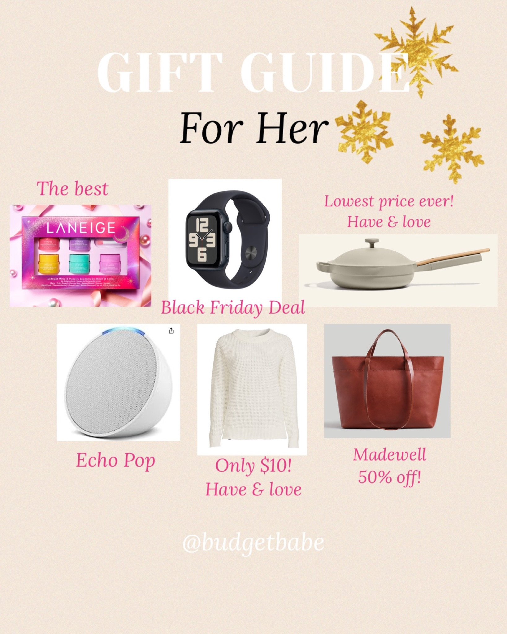 Gift guide for sister, sister in law, girlfriends and more. Laneige is 25% off! The Always Pan lives up to the hype. Echo Pop under $20! Best Walmart sweater now $10. Madewell half off, only happens once a year! 

#LTKCyberWeek #LTKGiftGuide #LTKHoliday