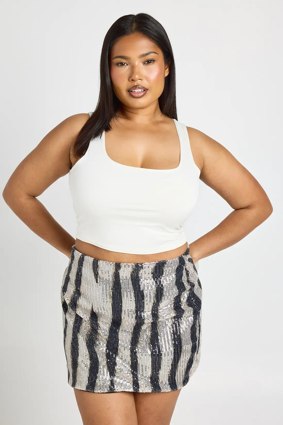 White Plus Zebra Sequin Mini Skirt | Boohoo | Boohoo.com (UK & IE)