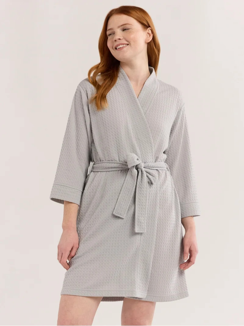 Joyspun Women's Waffle Kimono Short Wrap Robe, Sizes S-3X | Walmart (US)