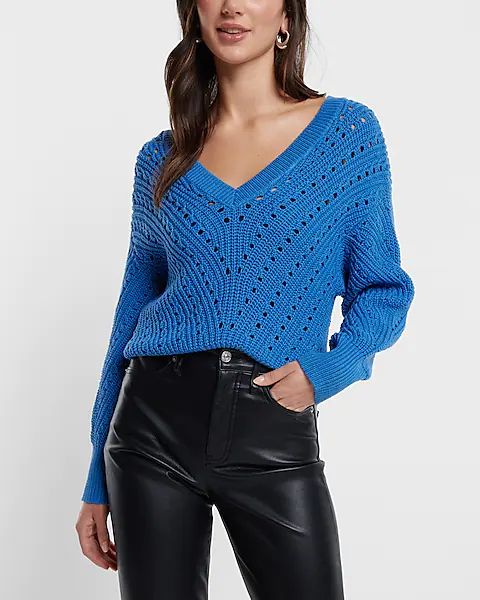 Open Stitch Double V-neck Dolman Sleeve Sweater | Express