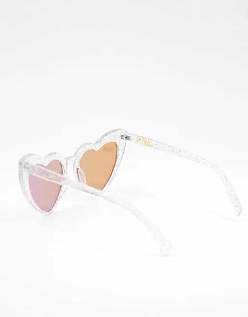 Skinnydip x Barbie glitter heart sunglasses in silver and pink | ASOS (Global)