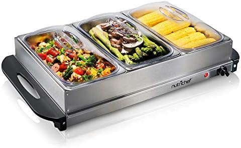 NutriChef 3 Tray Buffet Server & Hot Plate Food Warmer | Tabletop Electric Food Warming Tray | Ea... | Amazon (US)
