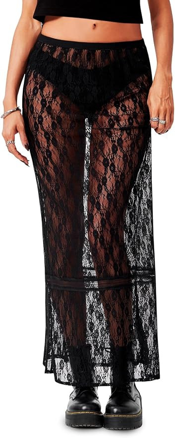 Cicy Bell Womens Sheer Lace Maxi Skirt Summer Beach Cover-ups Casual Streetwear Long Y2K Skirts | Amazon (US)