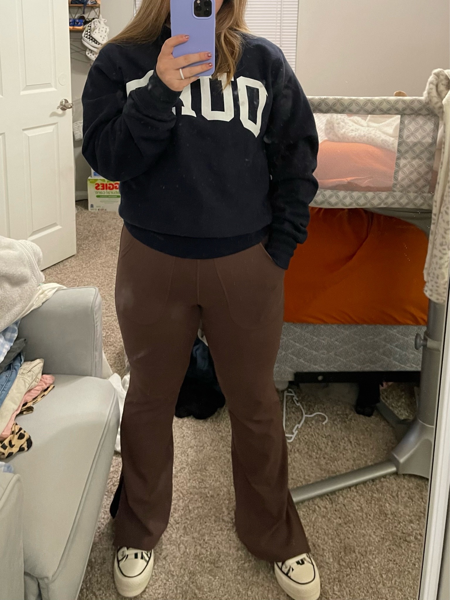 Duke sweatshirt with yoga flare pants and zebra platform converse super cute comfy and casual!

#LTKstyletip #LTKsalealert #LTKU