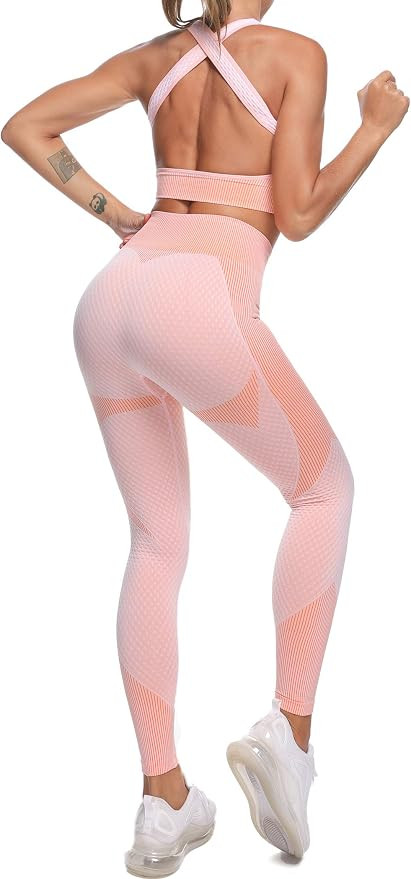 OLCHEE Women's 2 Piece Tracksuit Workout Set - High Waist Leggings and Crop Top | Amazon (US)