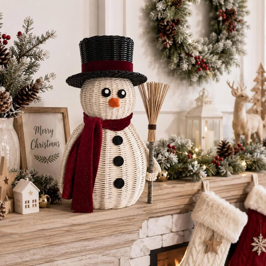 Leinuosen 12 Inch Christmas Rattan Table Decor Neutral Woven Snowman | Amazon (US)