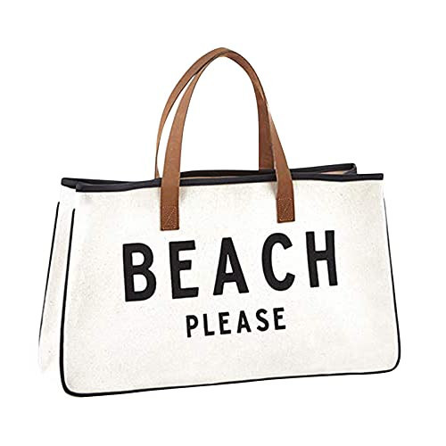 Santa Barbara Design Studio Womens Tote - Cotton Canvas Shoulder Bag with Leather Handles and Waterproof Lining, Large, Beach Please | Amazon (US)