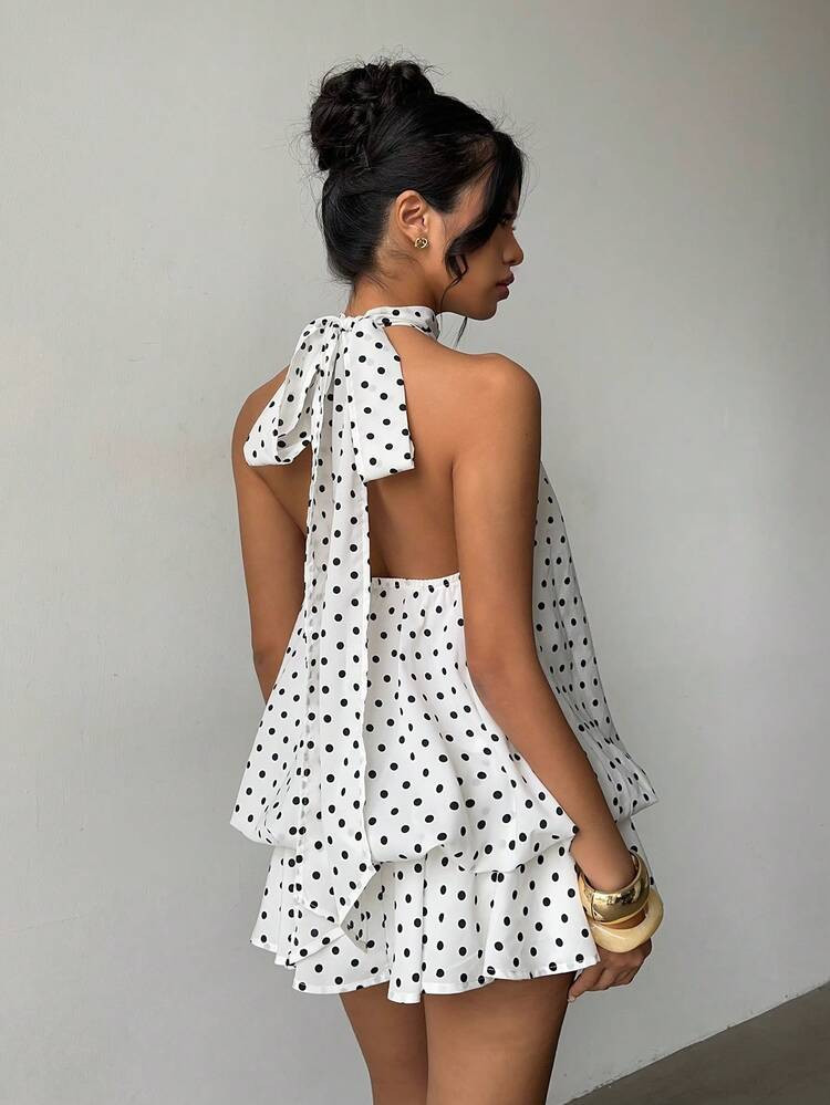 Aloruh Women's Elegant Polka Dot Print Halter Backless Mini Dress,Dresses For Women Elegant,New Year Dress ,Elegant Party Dresses,Dresses For Women El | SHEIN