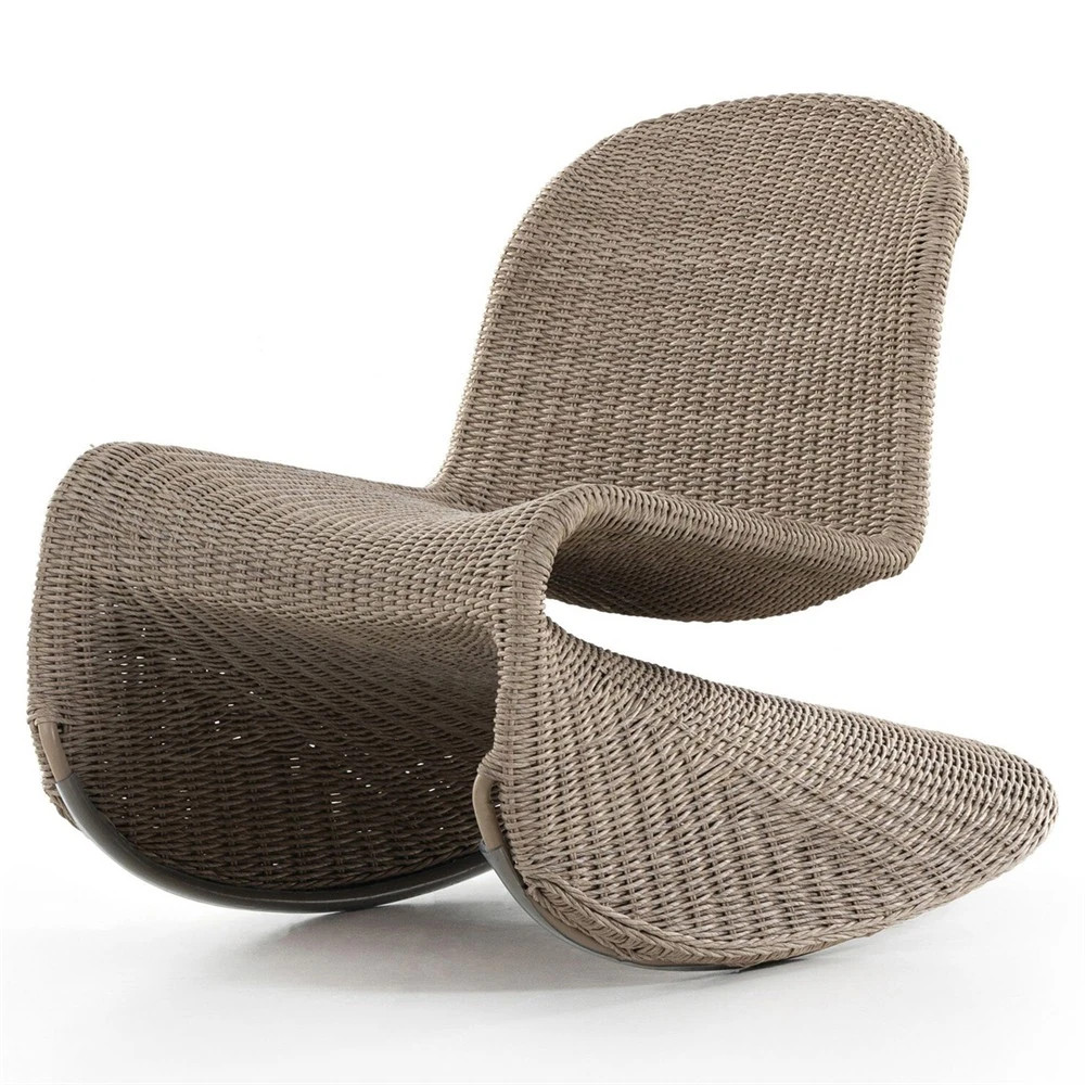 Ivanna Coastal Beach Beige Woven Wicker Outdoor Rocking Chair | Kathy Kuo Home