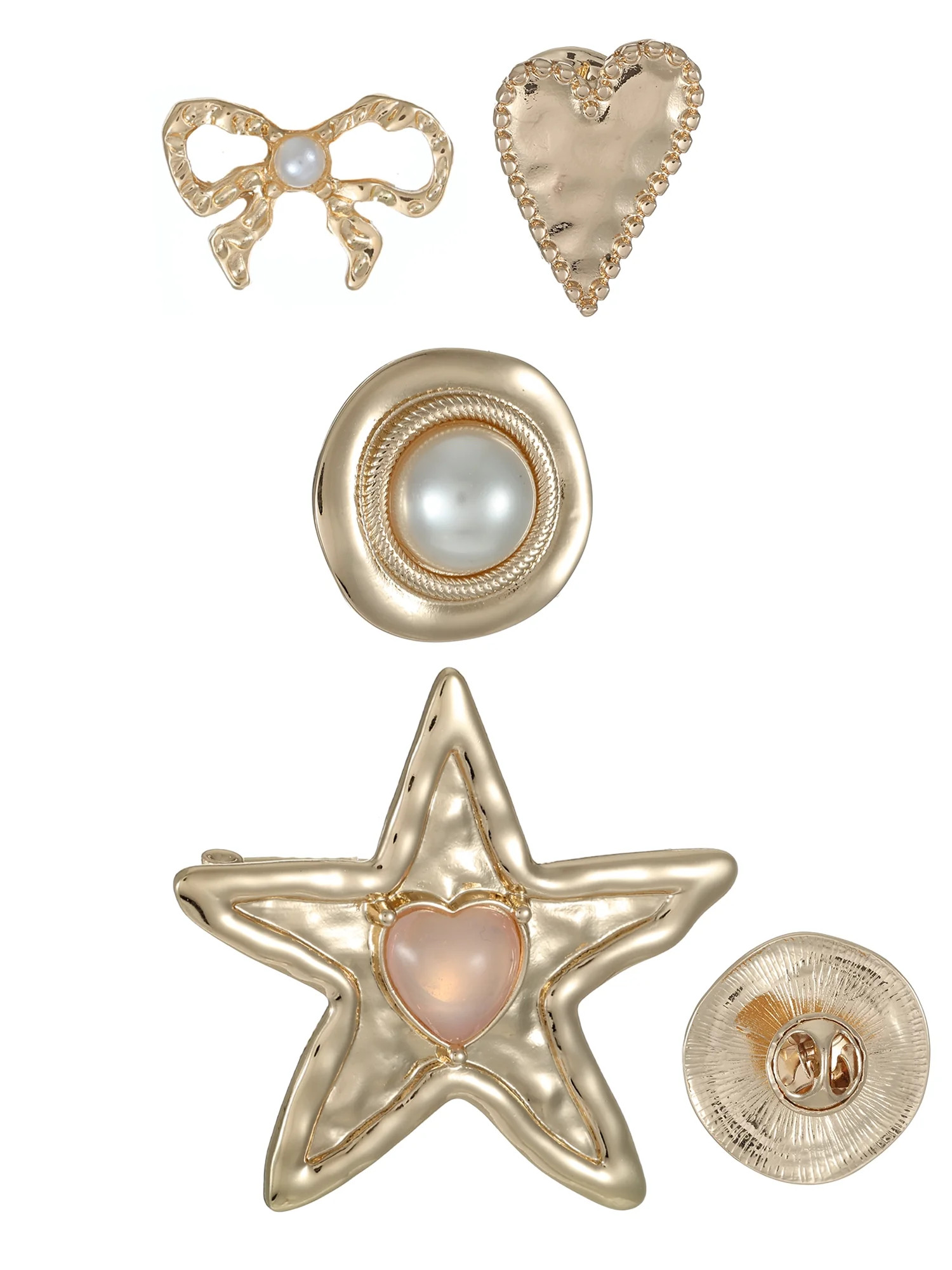 No Boundaries Holiday Gifting Gold Moon Brooch Set | Walmart (US)