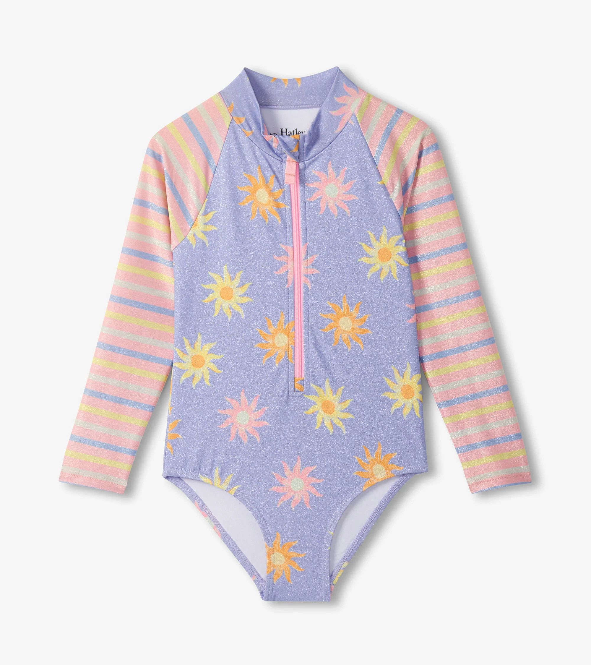 Girls Lavender Sunshine Long Sleeve One-Piece Rashguard Swimsuit | Hatley