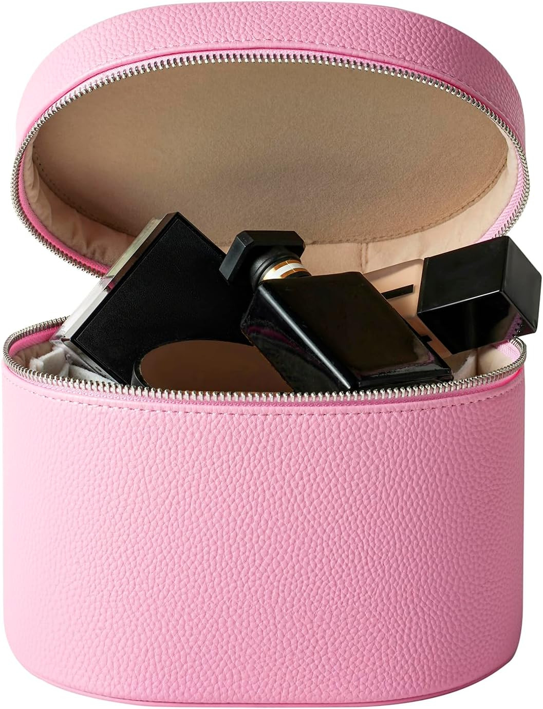 Pink Aesthetic Makeup Bag, Travel Makeup Vanity Case with Divider and Handle, Waterproof PU Leath... | Amazon (US)