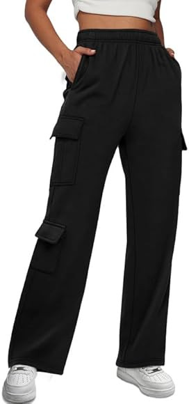AUTOMET Womens Cargo Sweatpants Wide Leg Fleece Lined Y2k Pants for Women Fall Winter Baggy High ... | Amazon (US)