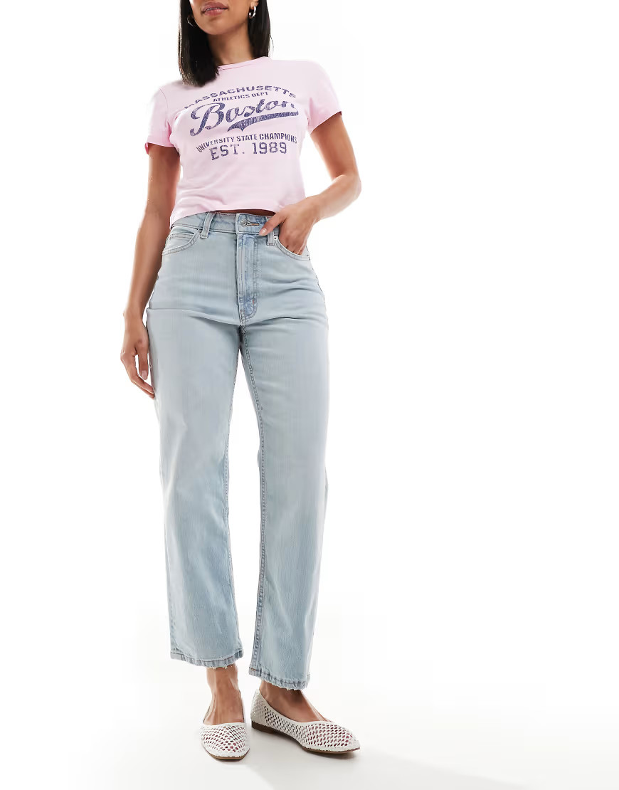 ASOS DESIGN ankle grazer straight leg jeans in light wash-Blue | ASOS (Global)