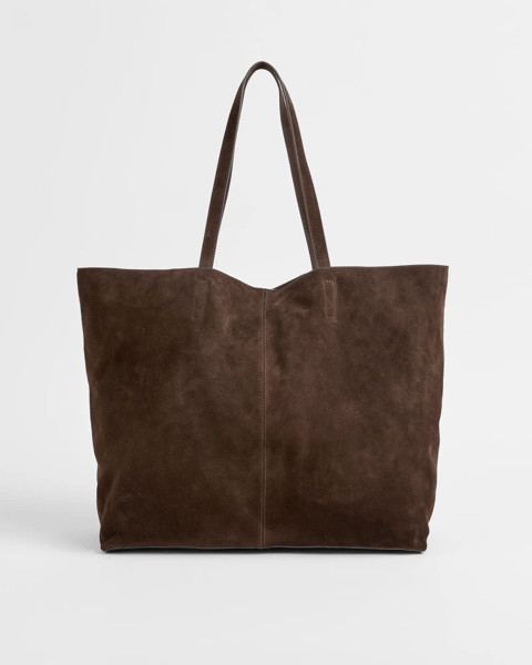 Premium Suede Leather Essential Tote Bag - Chocolate | Target AU