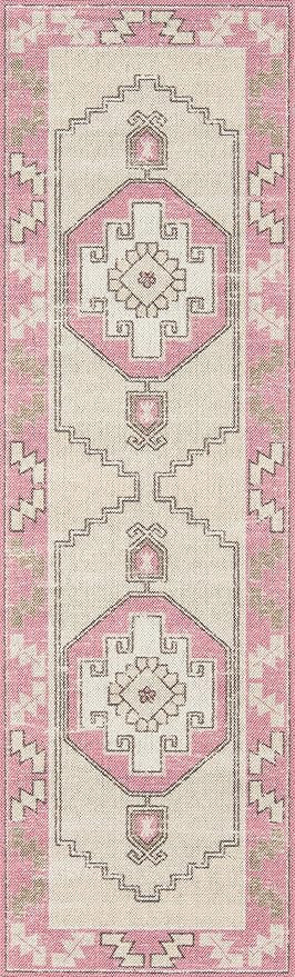 Momeni Anatolia Wool and Nylon Area Rug, 2'3" X 7'6" Runner, Pink | Amazon (US)