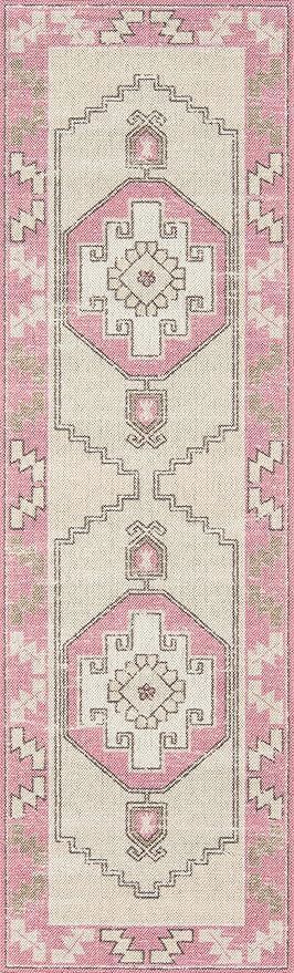 Momeni Anatolia Wool and Nylon Area Rug, 2'3" X 7'6" Runner, Pink | Amazon (US)