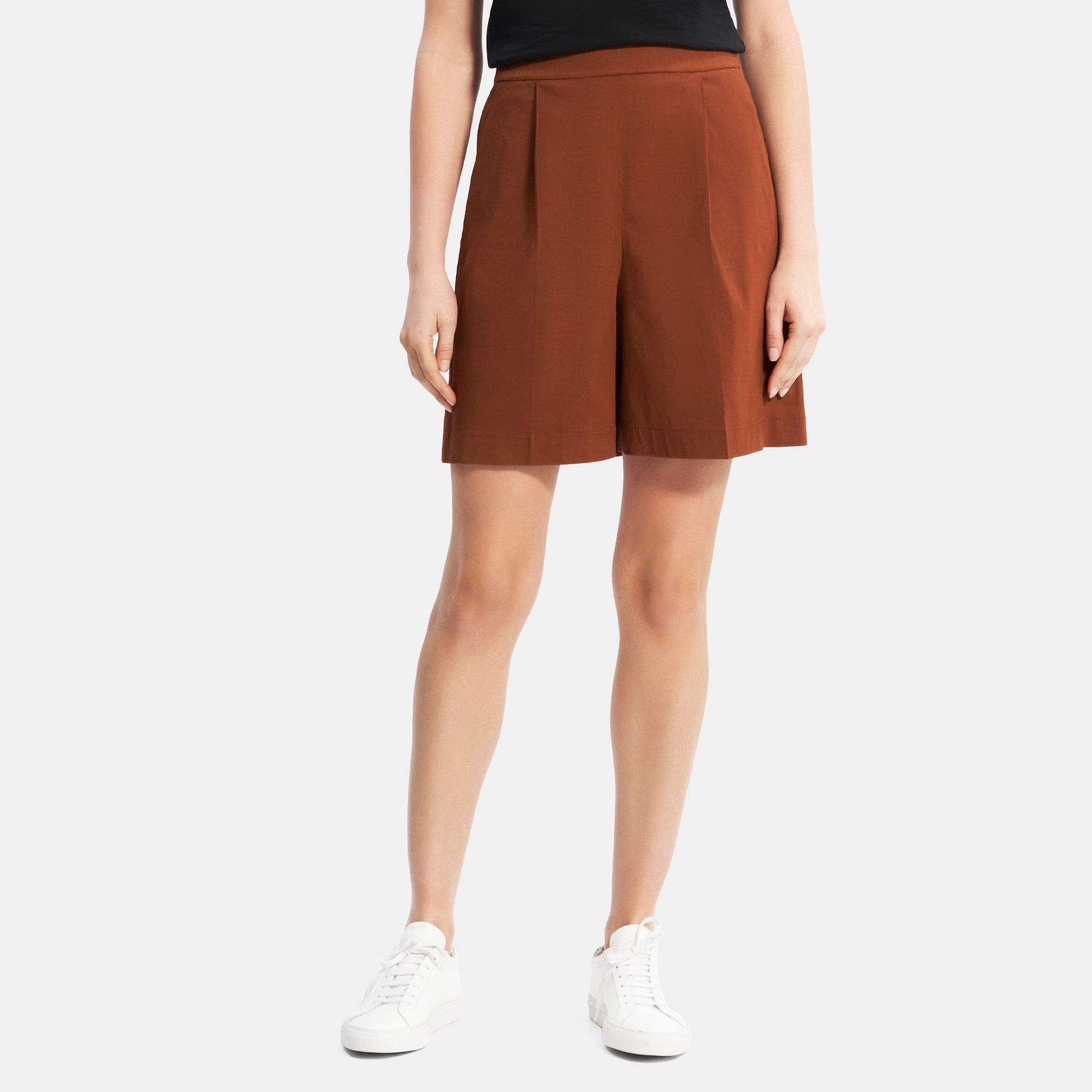 Pleated Pull-On Short in Stretch Linen | Theory Outlet