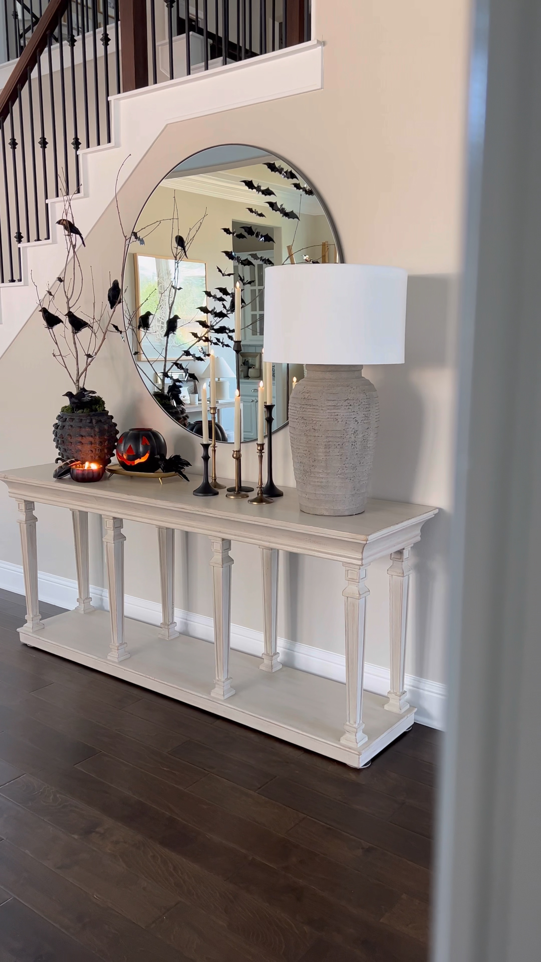 A subtle Halloween decor update. Entryway update using amazing finds. The black crows and 3D bats are found on Amazon, the black minka vase is from
Anthropologie, the taper candle holders are both pottery barn and Amazon. Everything is linked here. Beigewhitegray #ltkhalloween

#LTKHalloween #LTKSeasonal #LTKhome