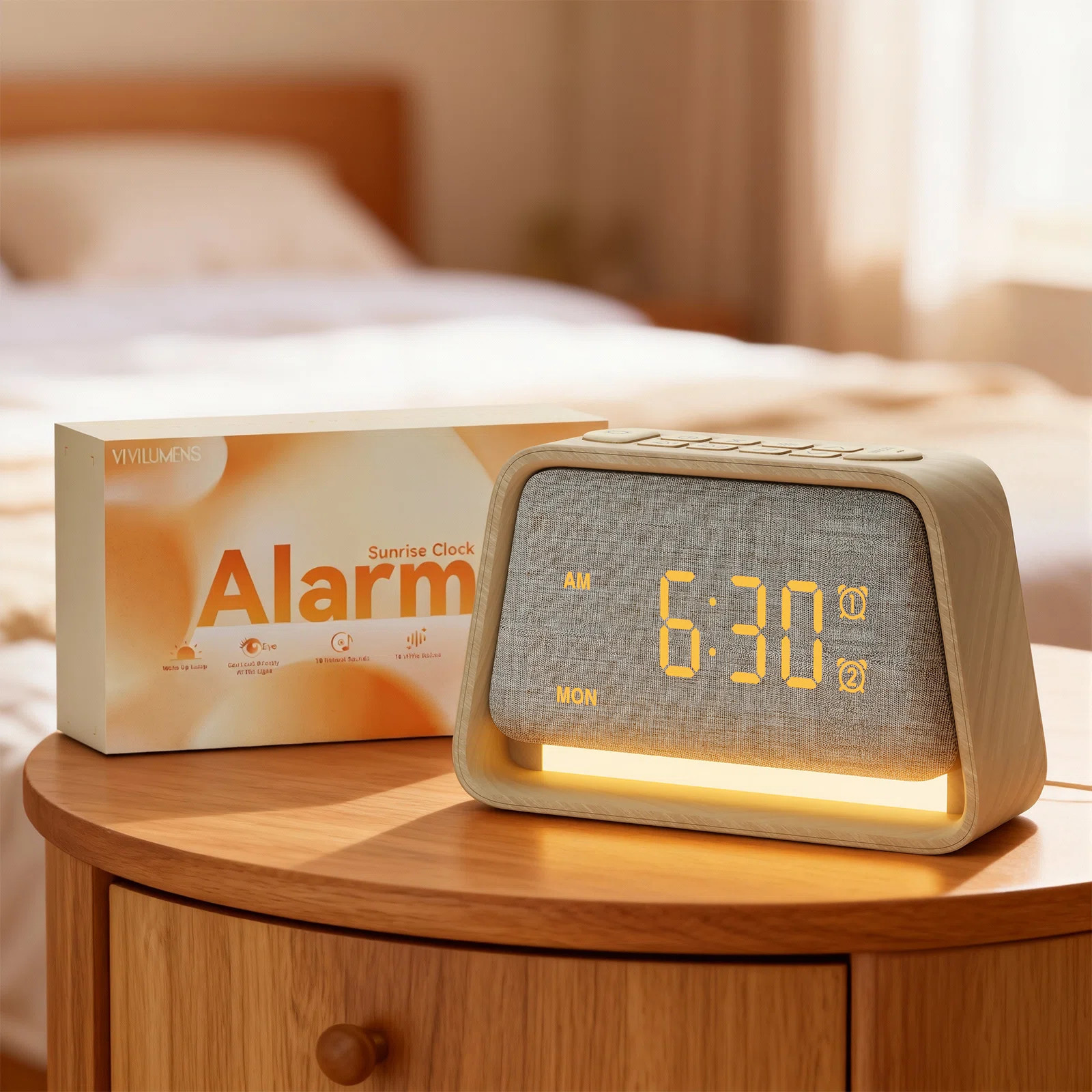 Wooden Sunrise Alarm Clock with Wake-Up Light, White Noise, Dual Alarms for Weekdays & Weekends, ... | Wayfair North America