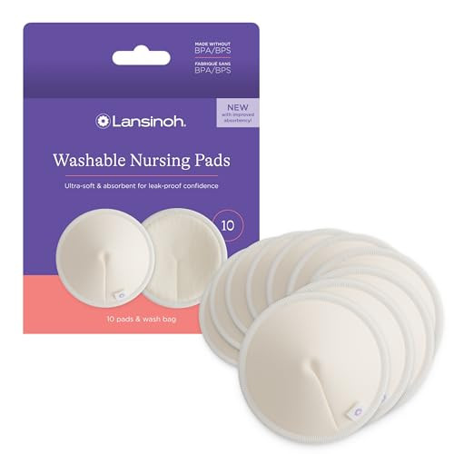 Lansinoh Washable Nursing Pads, Made with Organic Bamboo Viscose, Reusable Breast Pads for Breastfeeding with Wash Bag, Breastfeeding Essentials, 10 Count | Amazon (US)