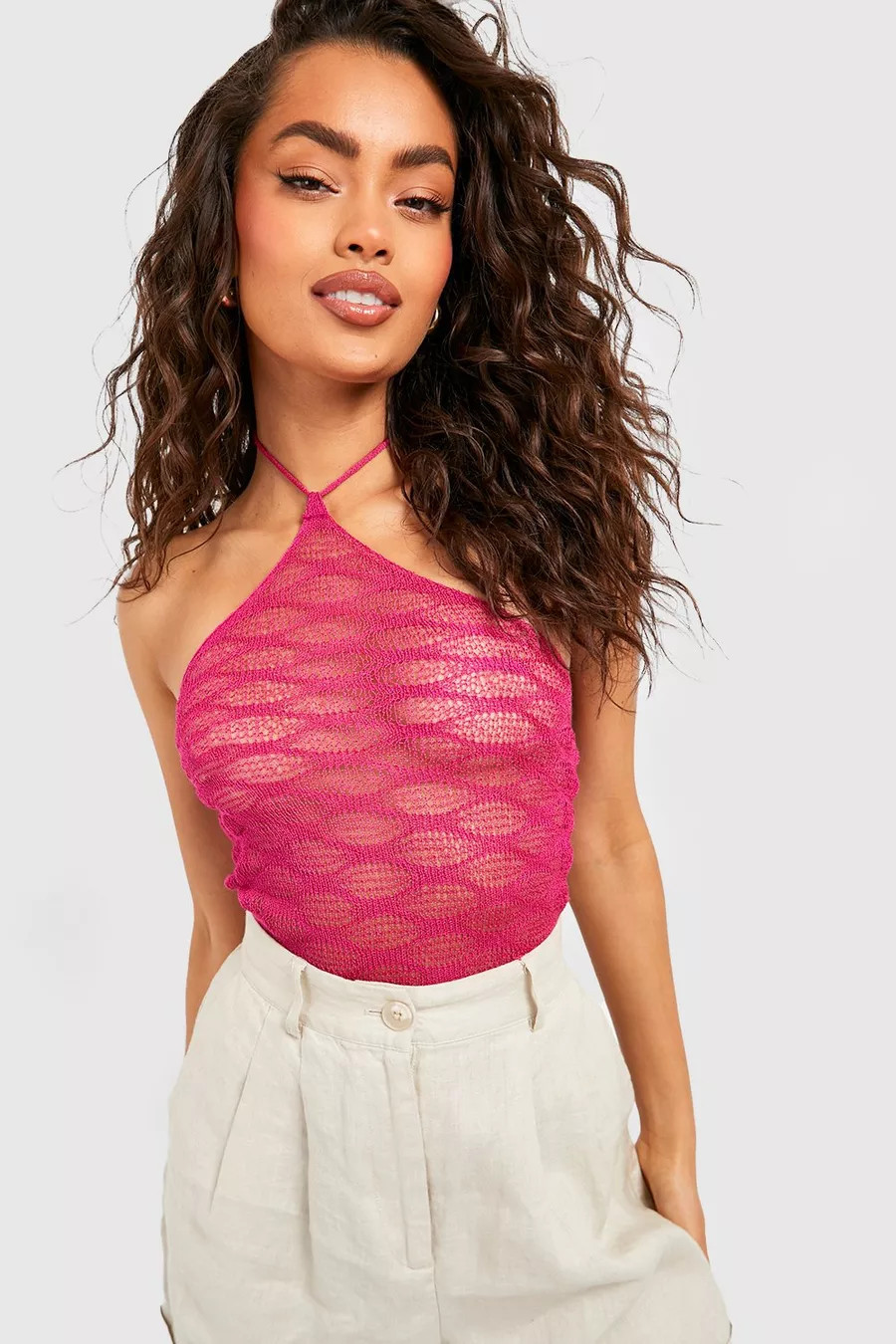 Sheer Fine Gauge Halterneck Top | Boohoo.com (UK & IE)