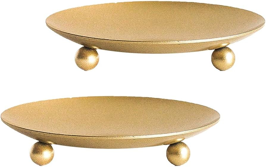 Gold Iron Plate Candle Holder, Decorative Iron Pillar Candle Plate, Set of 2, 4.37 inches D x 0.7... | Amazon (US)