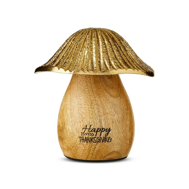 Metal & Wood Mushroom Tabletop Decor, Brown & Gold, 3.75", Harvest by Way To Celebrate - Walmart.... | Walmart (US)