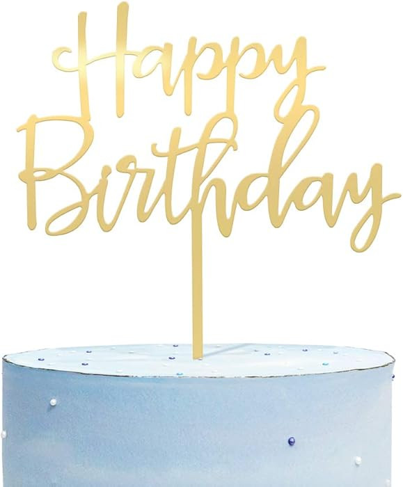 Happy Birthday Cake Topper, Mirrored Gold Acrylic Versatile Cake Topper for Birthday Party Decora... | Amazon (US)