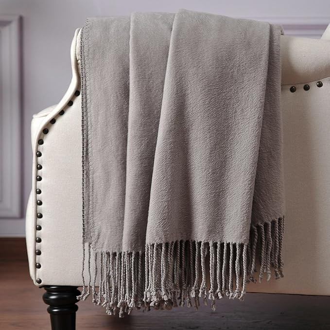 CUDDLE DREAMS Silk Throw Blanket with Hand-Knotted Fringe, Natural, Soft & Breathable (Gray) | Amazon (US)