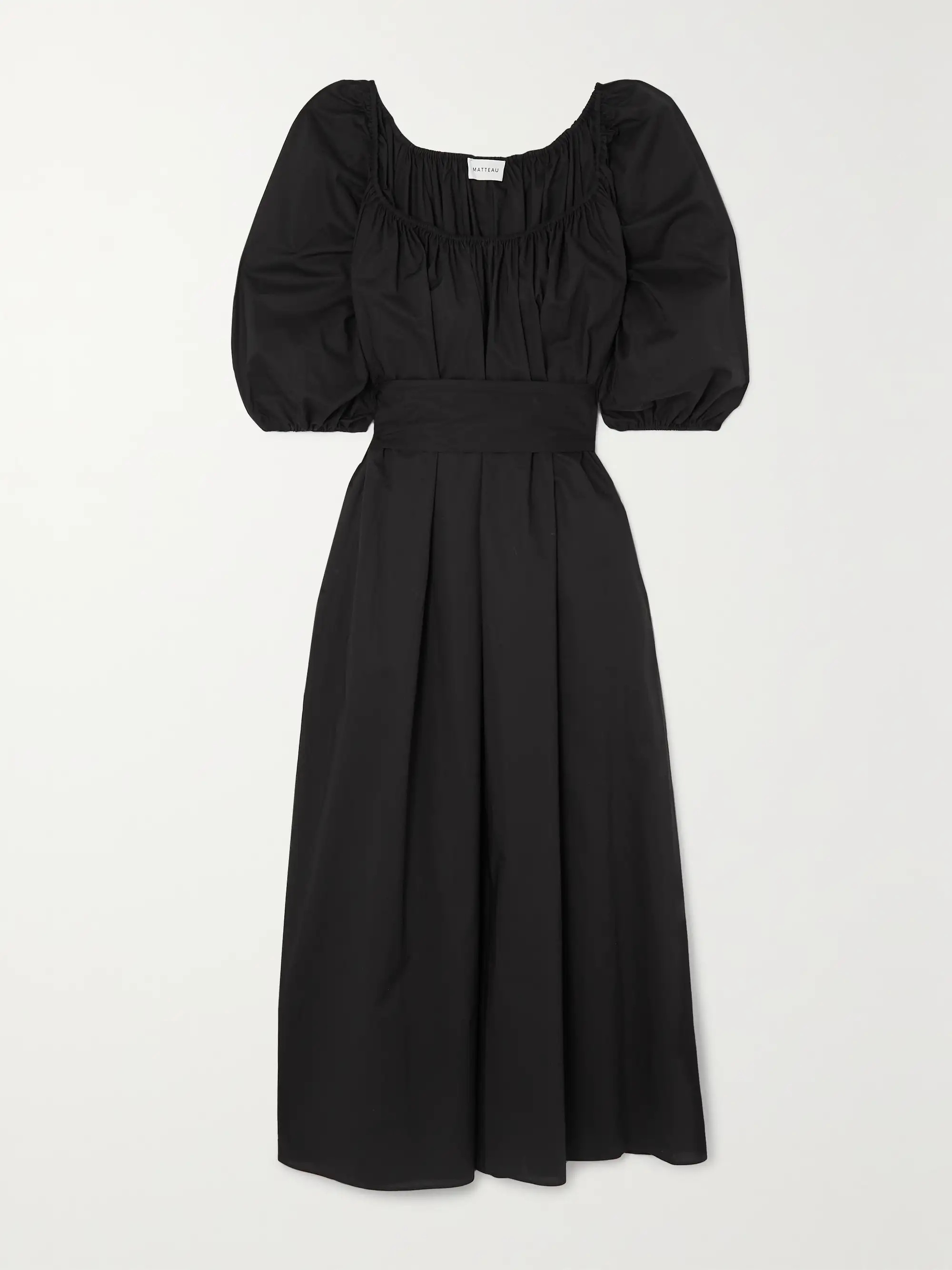 + NET SUSTAIN belted gathered organic cotton-poplin midi dress | NET-A-PORTER (US)