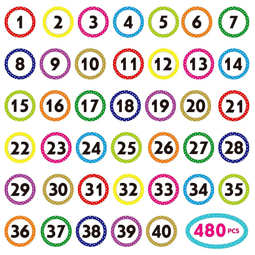 480 PCS Polka Dot 1-40 Numbers Stickers for Office, Classroom, Organizing (Each Measures 1" in Di... | Amazon (US)