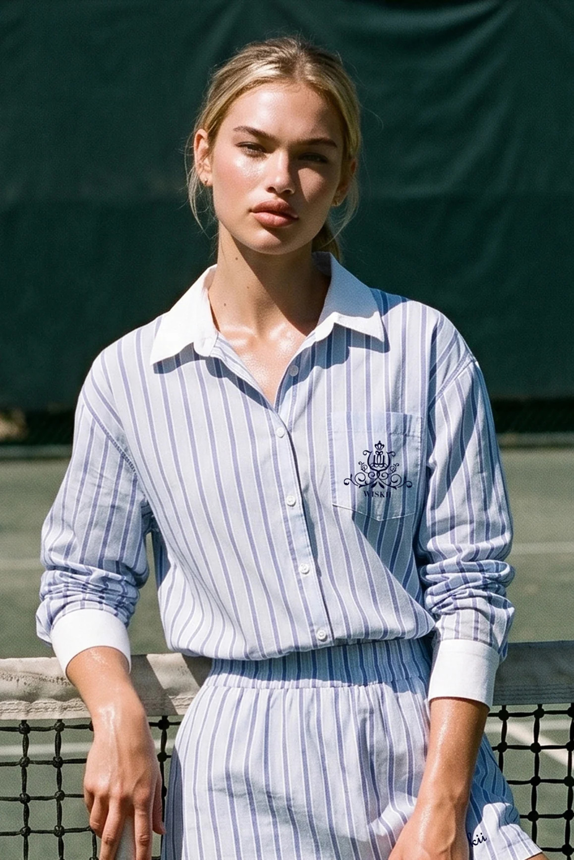 Stripe Button-Down Longline Shirt | WISKIIACTIVE