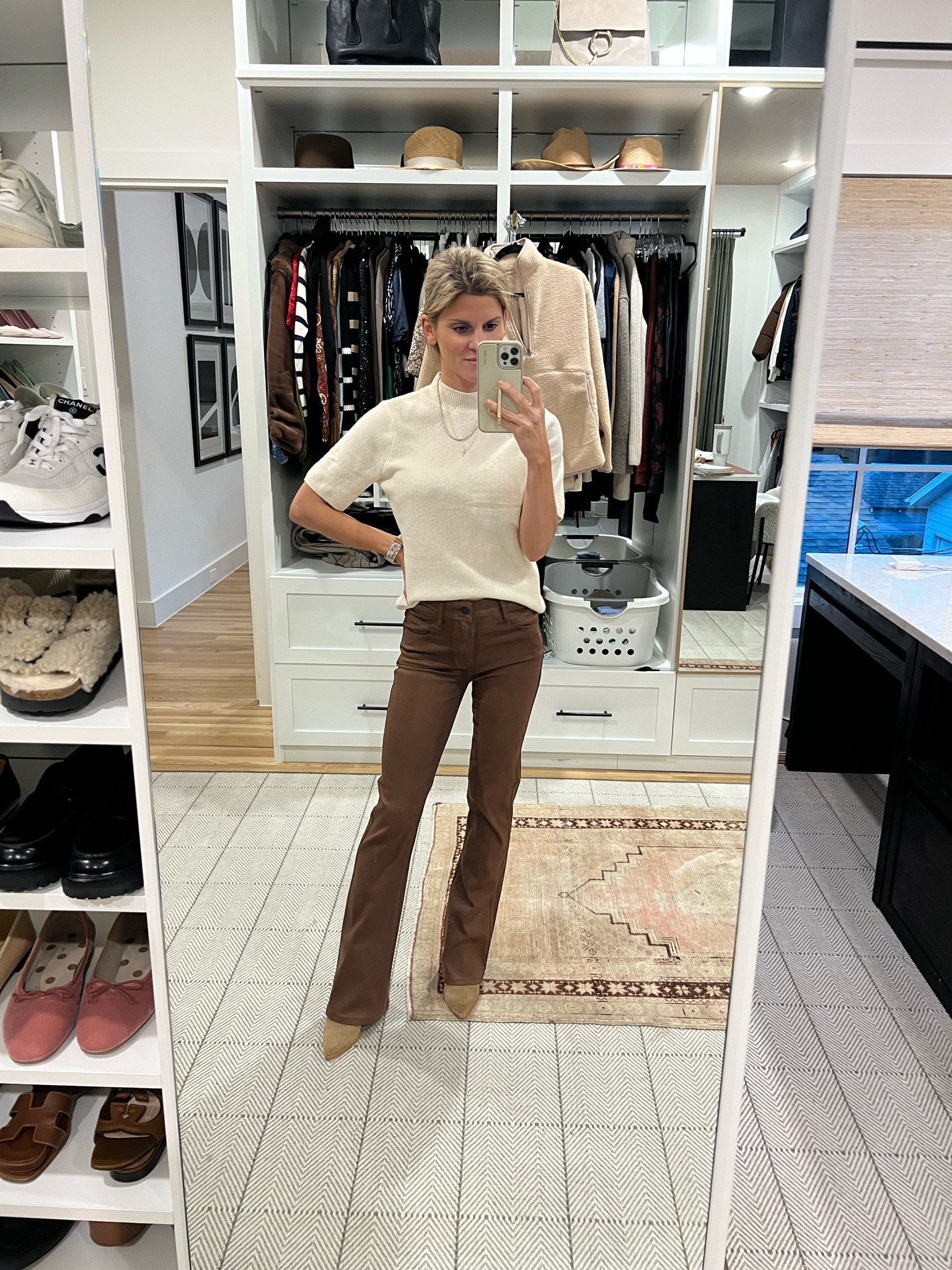 wearing size S in top and TTS in pants (tailored for length)