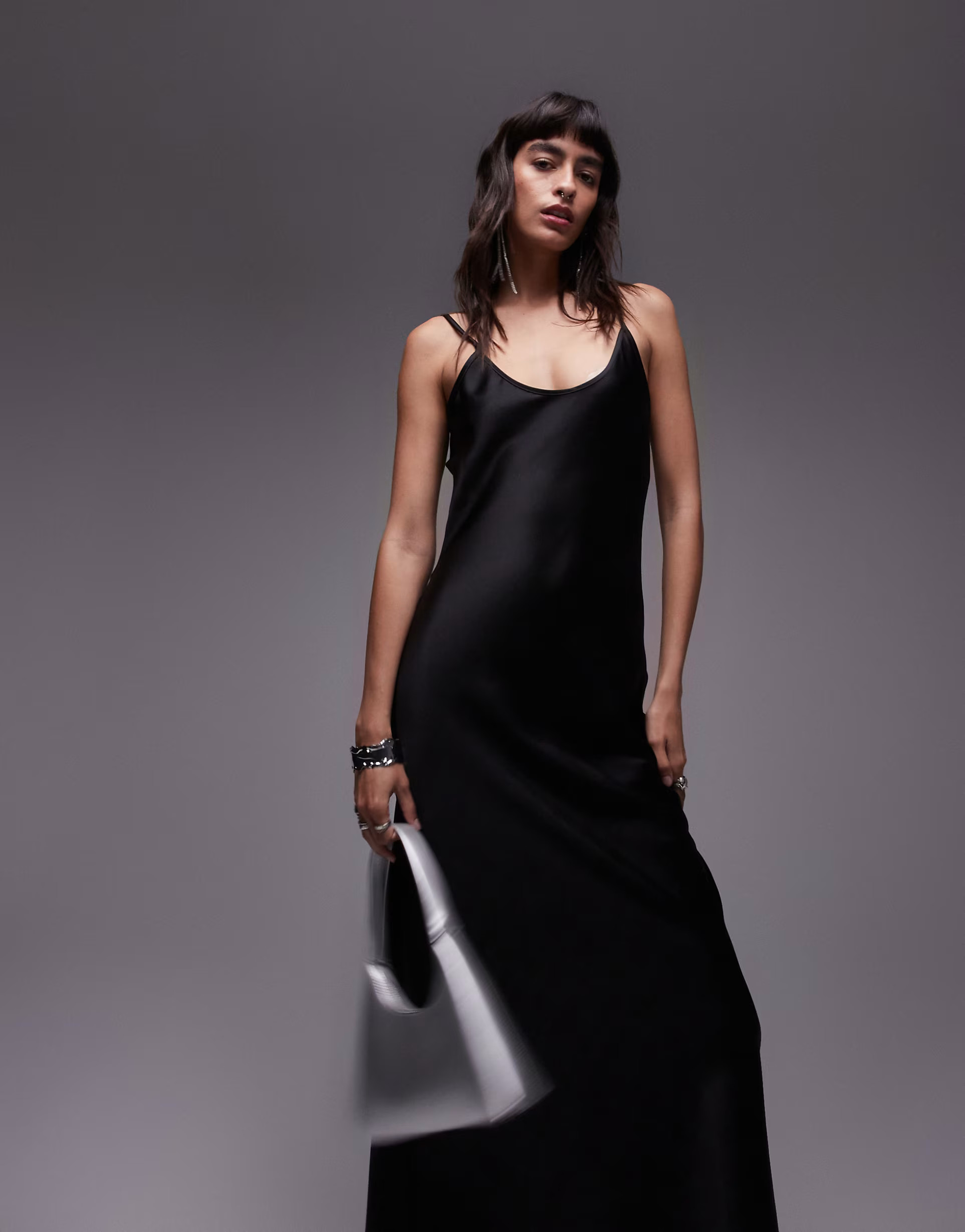 Topshop cami scoop maxi slip dress in black | ASOS (Global)