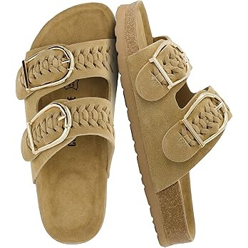 CUSHIONAIRE Cashew Slip On Genuine Suede Leather Womens Sandals - Braided Double-Strap Design wit... | Amazon (US)