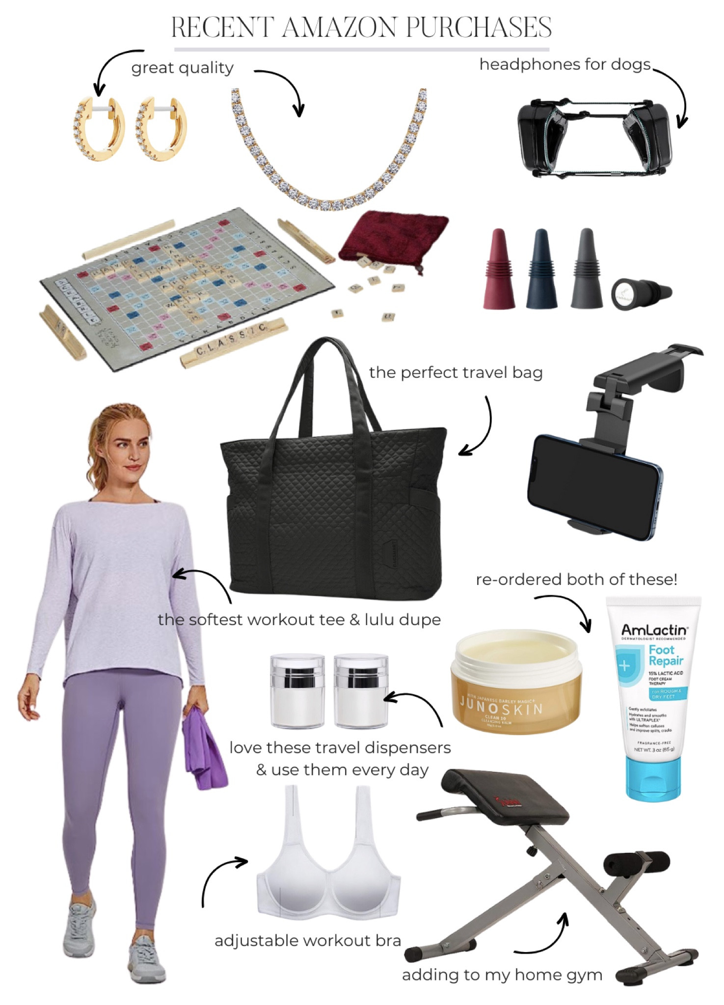 Recent Amazon Purchases
Puppy, travel, workout, beauty, tennis necklace 

#LTKxPrimeDay #LTKFitness #LTKtravel