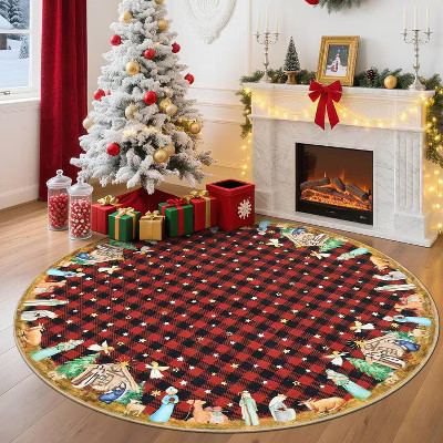 TackView Christmas 4ft Round Area Rug Washable Winter Holiday Rugs for Living Room Xmas Bedroom Carpet with Non Slip Backing, Red | Target