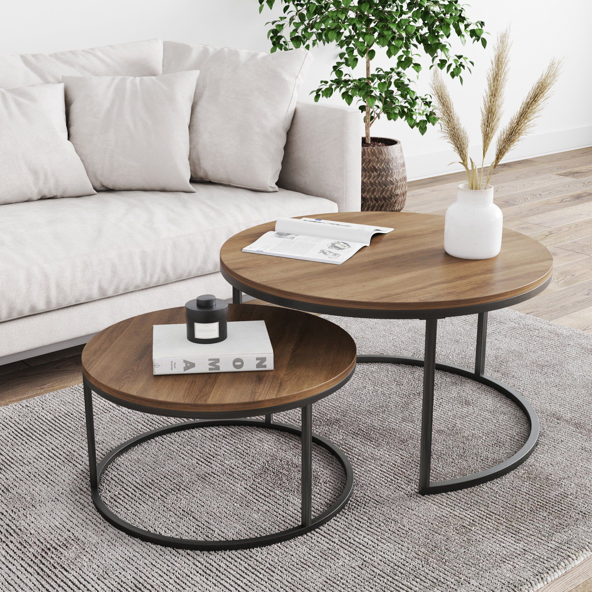 Nathan James Stella Round Modern Nesting Coffee Table Set of 2, Stacking Living Room Accent Cockt... | Walmart (US)