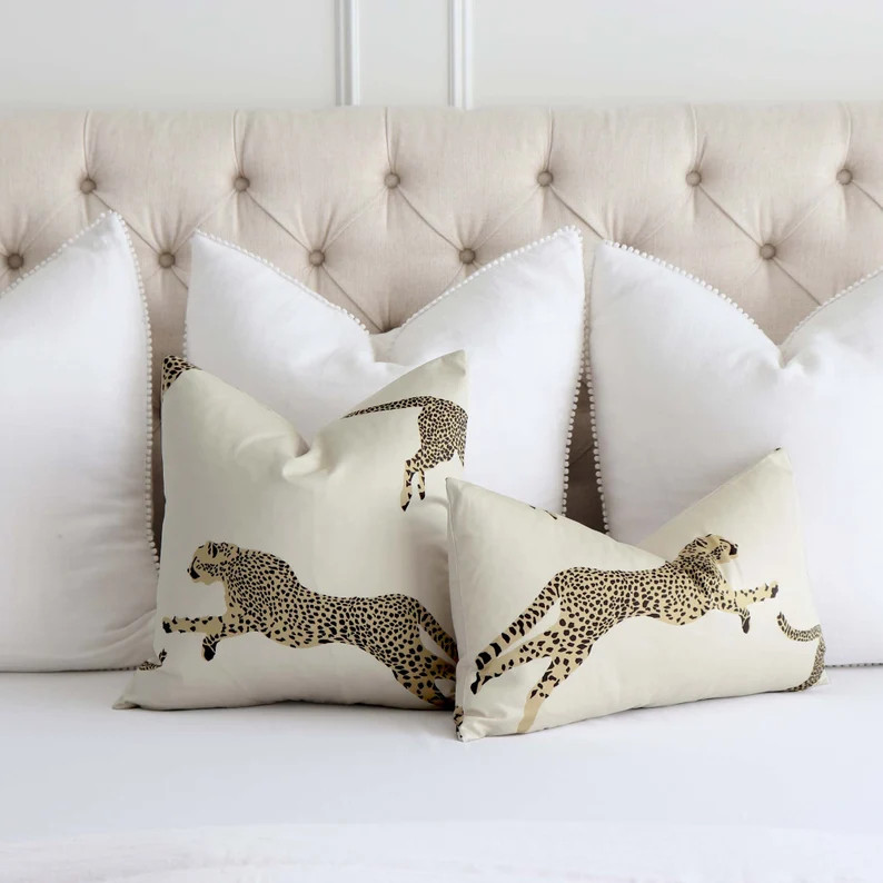 Scalamandre Leaping Cheetah Dune Cream Throw Pillow Cover, Animal Print Decor, Safari Nursery, Sq... | Etsy (US)