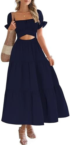 Mokayee Womens Summer Short Sleeve Ruffle Tiered Square Neck A Line Cutout Flowy Vacation Beach M... | Amazon (US)