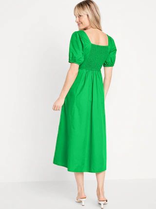 Puff-Sleeve Midi Swing Dress | Old Navy (US)