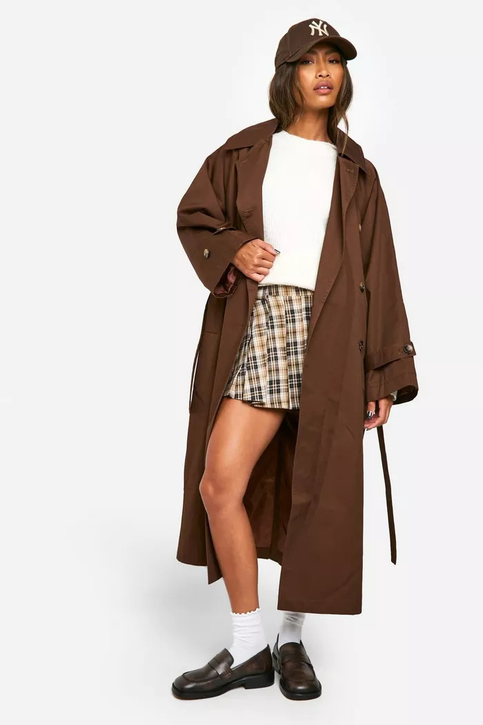 Double Breast Wide Sleeve Belted Trench Coat | Boohoo.com (UK & IE)