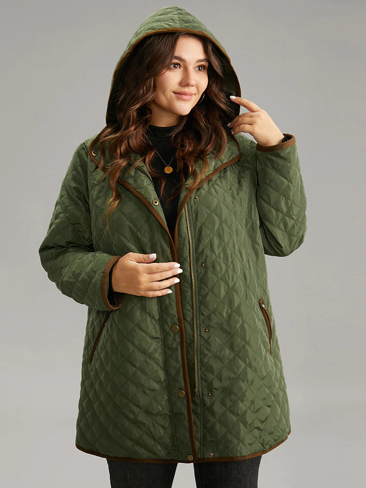 Contrast Zipper Hooded Quilted Padded Coat | Bloomchic