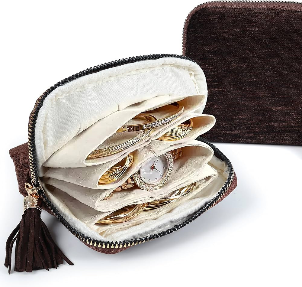 LOTOFUN Jewelry Organizer Case for Travel: 5-Layer Velvet Zipper Pouch Bag for Bangles Link Brace... | Amazon (US)