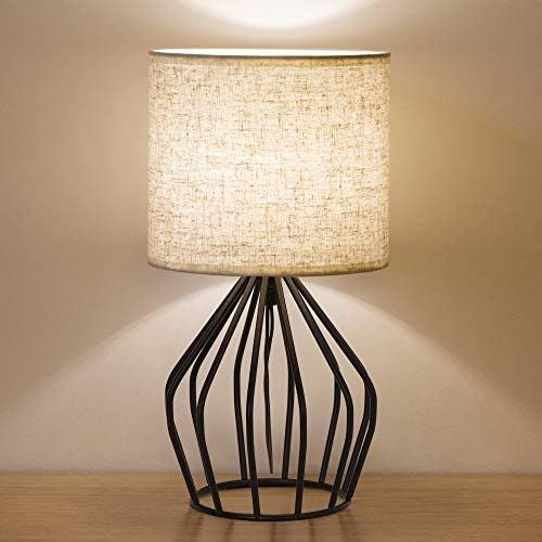 HAITRAL Black Modern Table Lamp - Minimalist Small Bedside Lamp with Hollowed Out Base Linen Fabr... | Amazon (US)