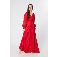 Valeria Scarlet Red Satin Luxury Maxi Dress With Long Sleeves | Etsy (US)
