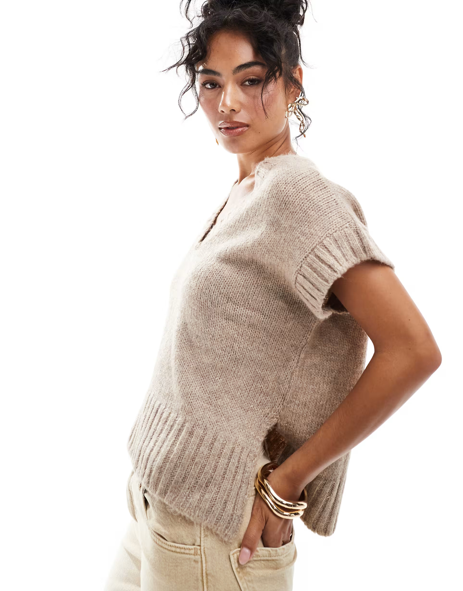 Miss Selfridge knitted vest in oatmeal | ASOS (Global)