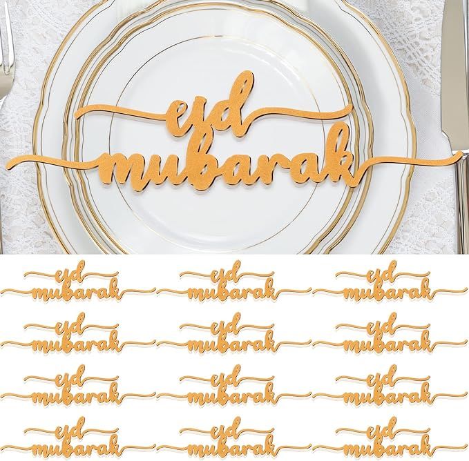 12 Pieces Ramadan Wood Sign Ramadan Mubarak Plate Setting Plate Sign Ramadan Kareem Wooden Orname... | Amazon (US)